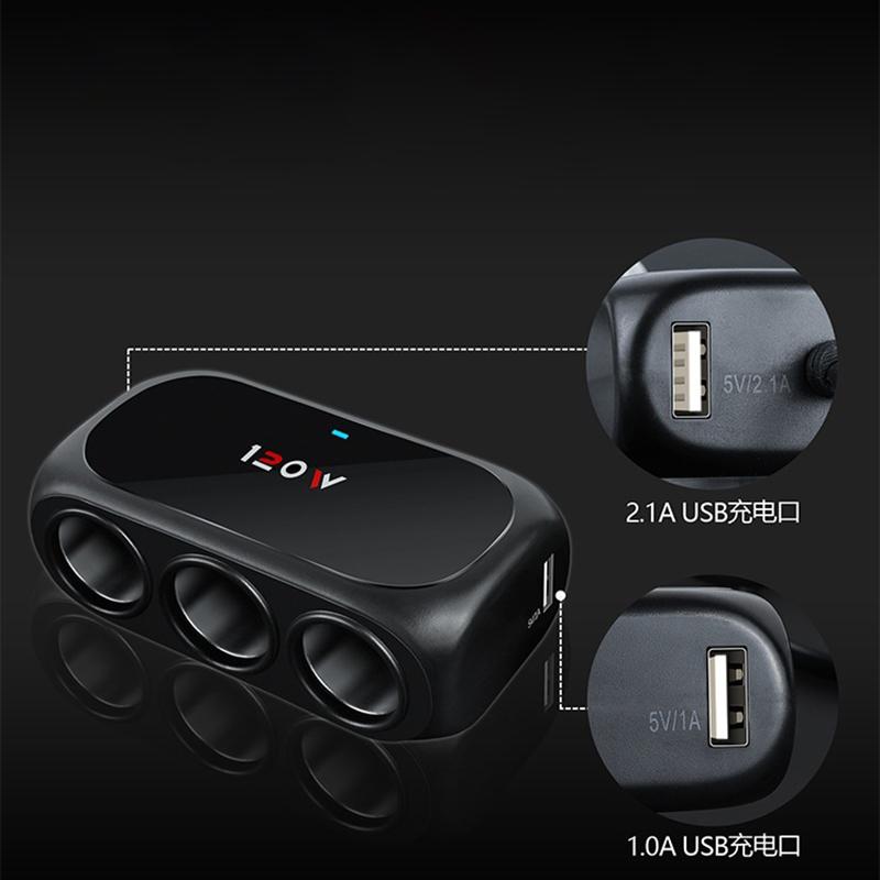 3 гнезда автомобильного прикуривателя, разветвитель, двойное USB-зарядное устройство для автомобиля, быстрое зарядное устройство 120 Вт, 12 В, 24 В, автомобильный адаптер для зарядного устройства для телефона, GPS, видеорегистратора
