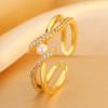Pearl Gold Ring Women's Simple Light Luxury Fashion Adjustable Ring Personality Retro Niche Design Open Ring