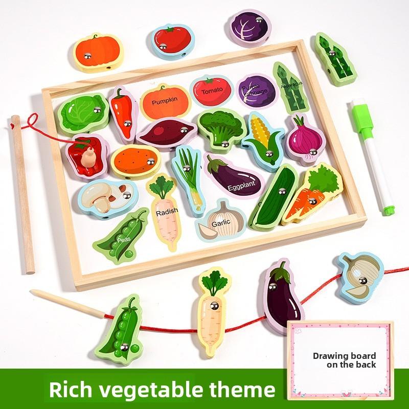 Деревянная двухсторонняя доска с бусинами, с игрой «Рыбалка» и внешним видом морских животных для детской игровой комнаты, домашнего развлечения