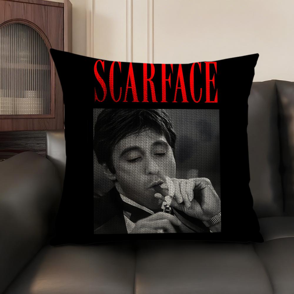 Classic Movie SScarface Cushion Cover Natural Linen Organic Fabric DoubleSided Printing Sofa Home Decor Gift Pillow Case
