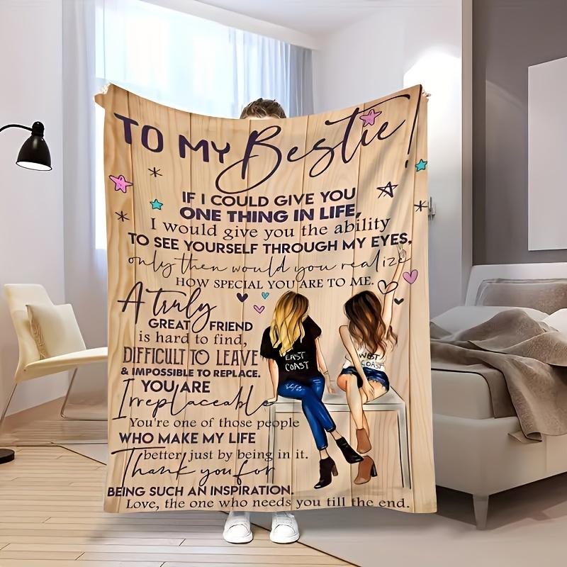 A Cozy Flannel Blanket for Best Friends, Featuring a Heartfelt Sisterhood Illustration and Touching Text Design. This Warm Gift