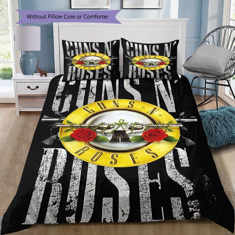 Guns N Roses Classic Circular Logo Print 3 Pieces Duvet Cover Set Hard Rock Band Bedding Bedroom Decor Without Pillow Core Comforter