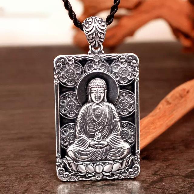 Thousand-handed Avalokitesvara Tathagata Pendant Male Blessing Amulet Trendy 925 Silver Chain Necklace For Men Guardian Buddha