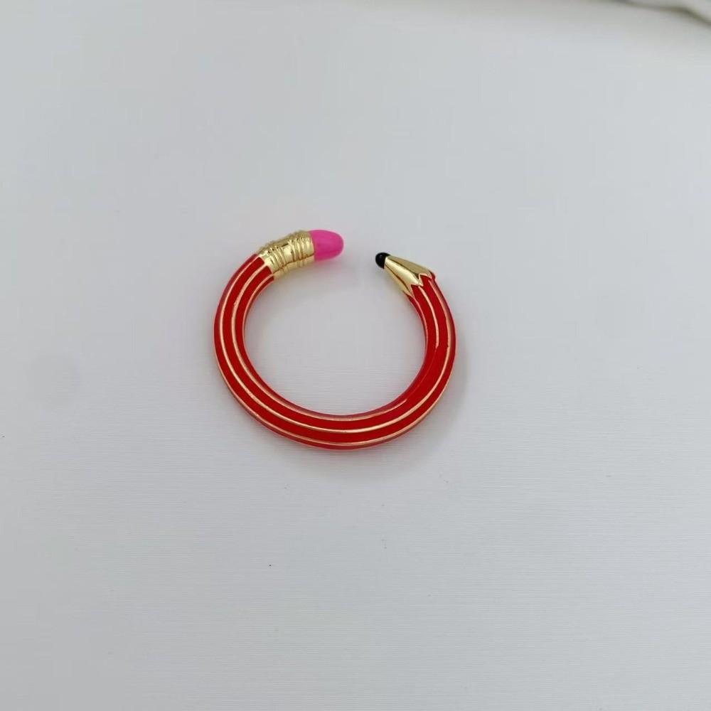 Funny Pencil Shaped Open Ring Zinc Zinc Alloy Finger Ring Stylish Colorful Enamel Ring Theme Party