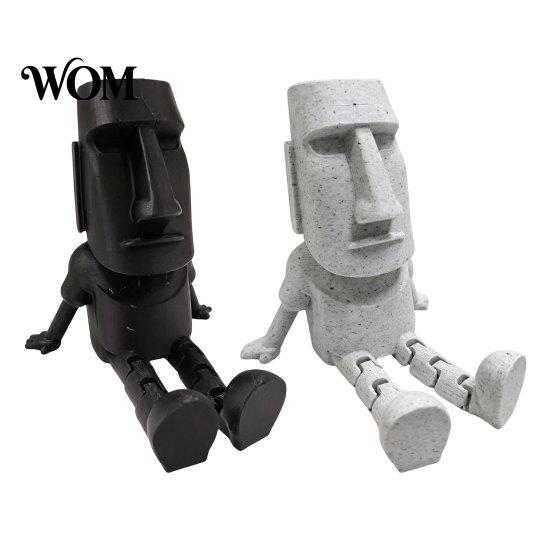 Moai Statue Model 3D Printed Action Figure, Movable Joints Articulated Easter Island Poseable Desktop Statues Rock Sculpture, Mini Desk Toy
