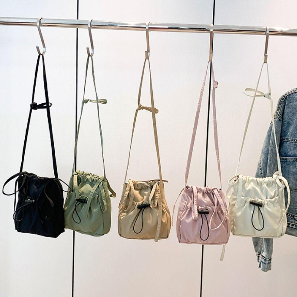 Korean Style Drawstring Canvas Bag Purse Mobile Phone Bag Casual Nylon Shoulder Bag Outdoor