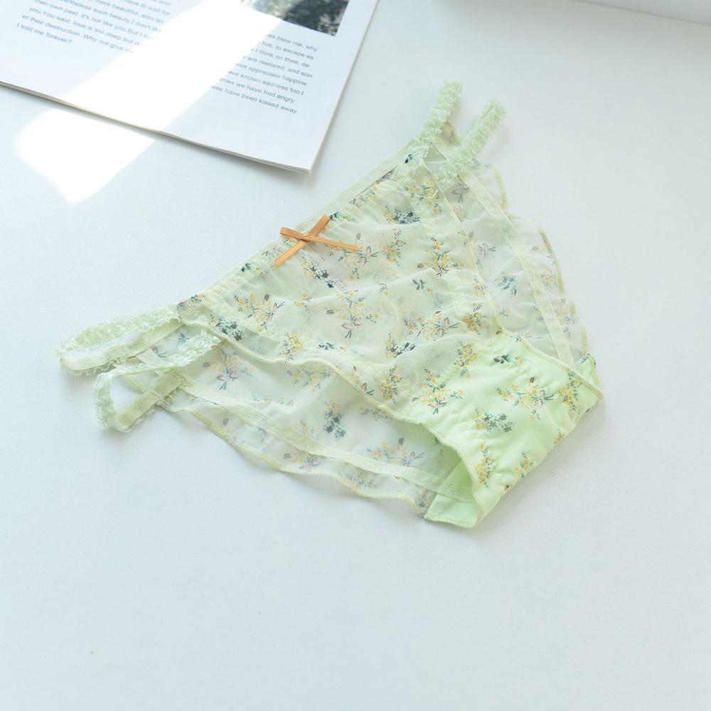 Sexy Sweet Bow Women Transparent Froal Mesh Panties Lingerie Lace Briefs Flower Underwear