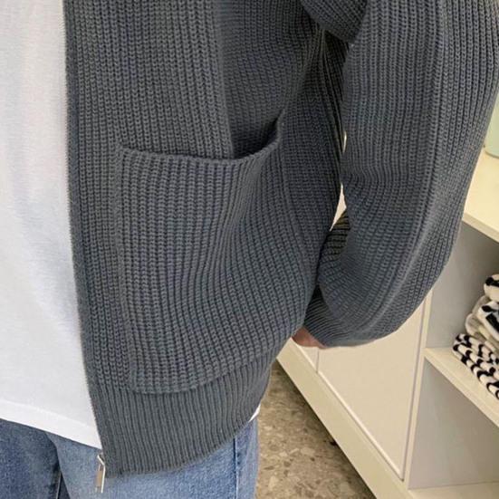 Men Cardigan Sweater Solid Color Full Zip Up Casual Sweater Warm Knitwear Jacket with 2 Front Pockets for Autumn And Winter