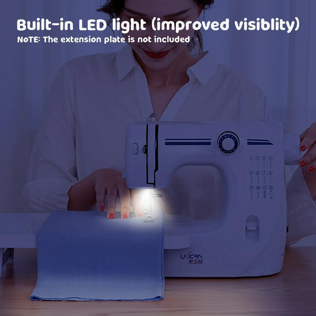 12 Stitches Mini Electric Sewing Double Needle Machine 110-220V Adjustable Desktop Household LED Light Foot Pedal Home Learners Beginners