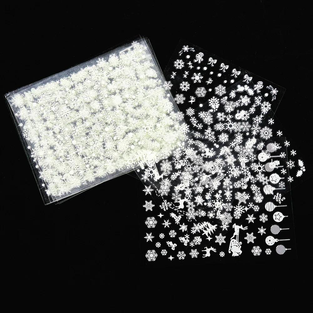 12 шт. лазерных серебряных снежинок наклейки для ногтей 3D бронзирующие рождественские наклейки для ногтей голографические слайдеры снежинки серебра/золота/белого цвета