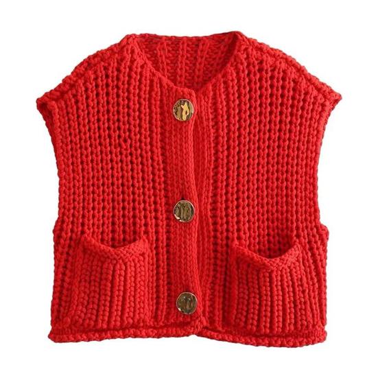 Women Sweater Vest V-neck Sleeveless Button Down Cardigan with Pockets Solid Color