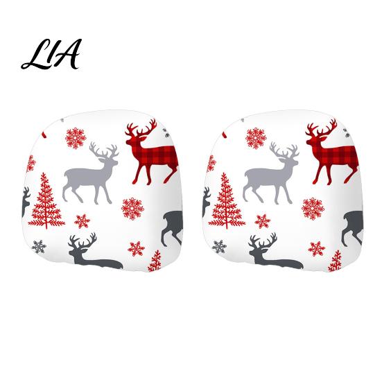 Soft Polyester Seat Cushion 2Pcs Christmas Car Headrest Covers, Elastic Holiday Printed Head Rest Cover, Vehicle Interior Styling Funny Auto