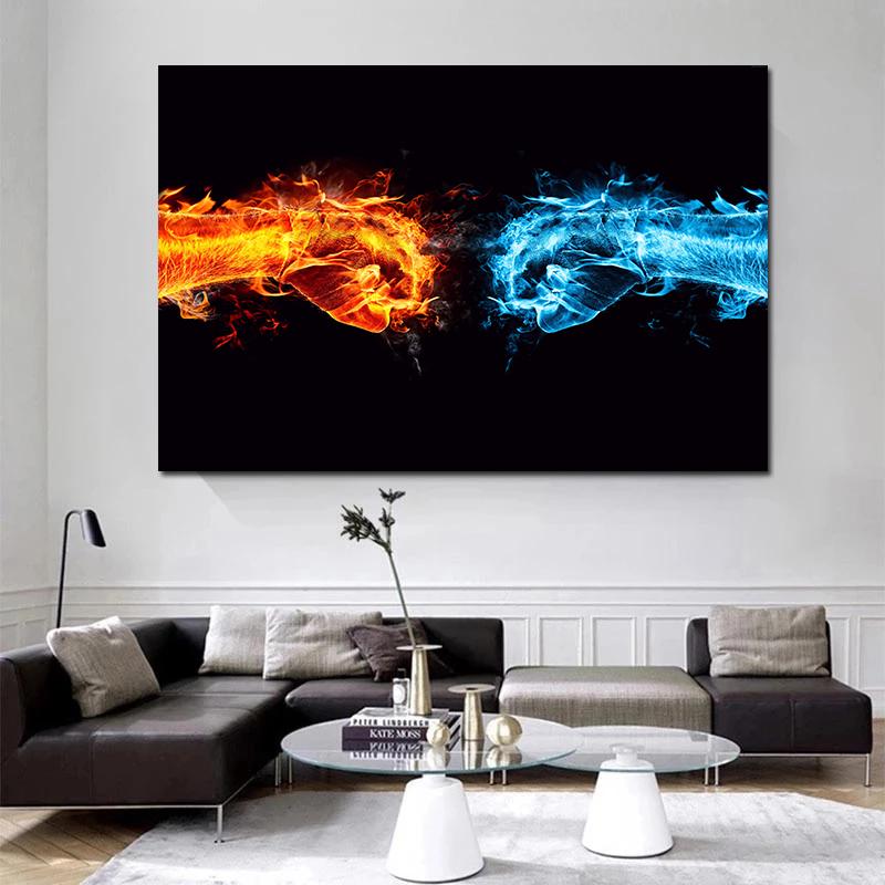 Современное настенное искусство Креативная живопись Лед и Пламя Кулак Картина на холсте Постеры и принты Настенное искусство Постер Картина Декор для гостиной