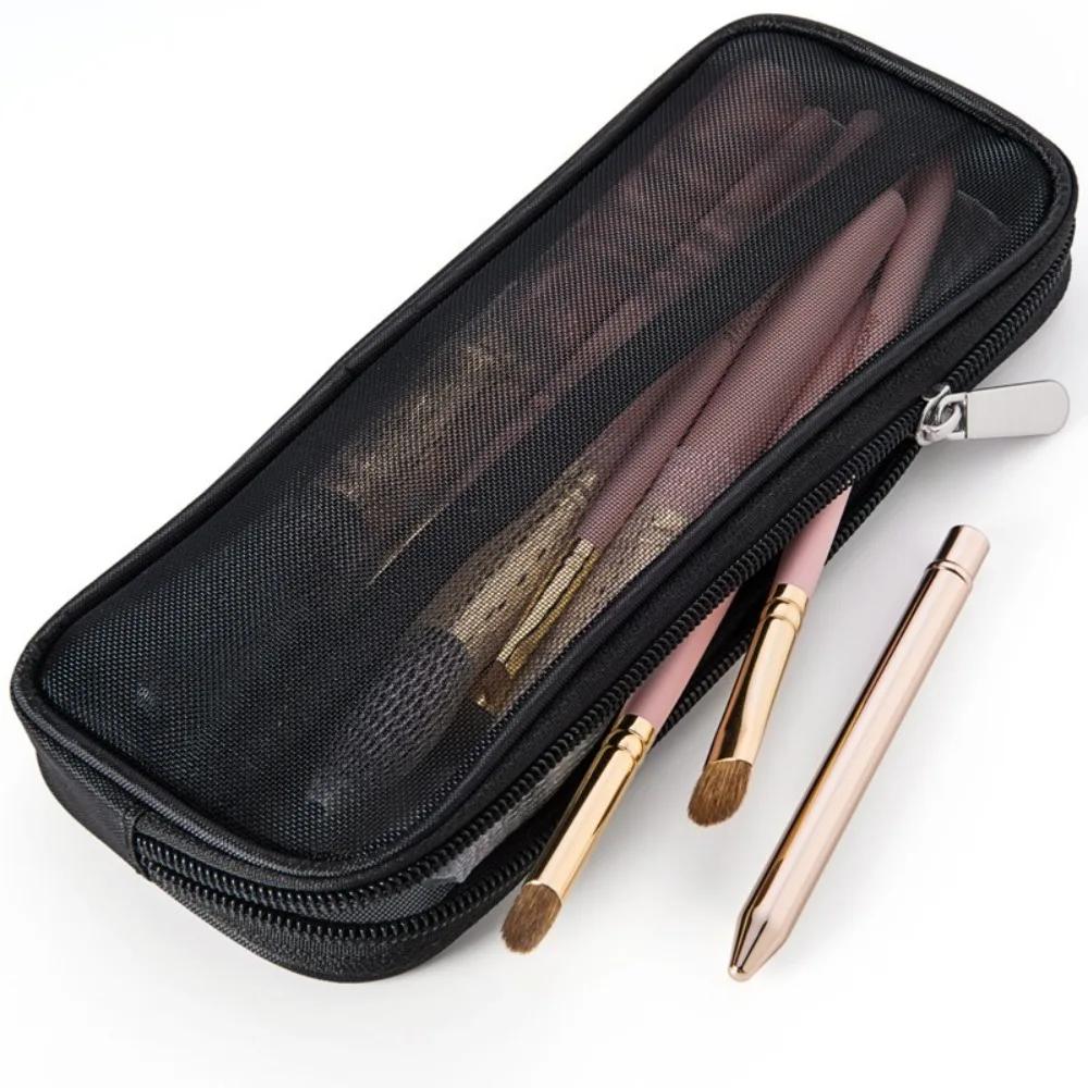 Portable Mesh Design Makeup Brush Travel Case Multipurpose with Zipper Beauty Tools Organizer Wash Storage Pouch Travel Use