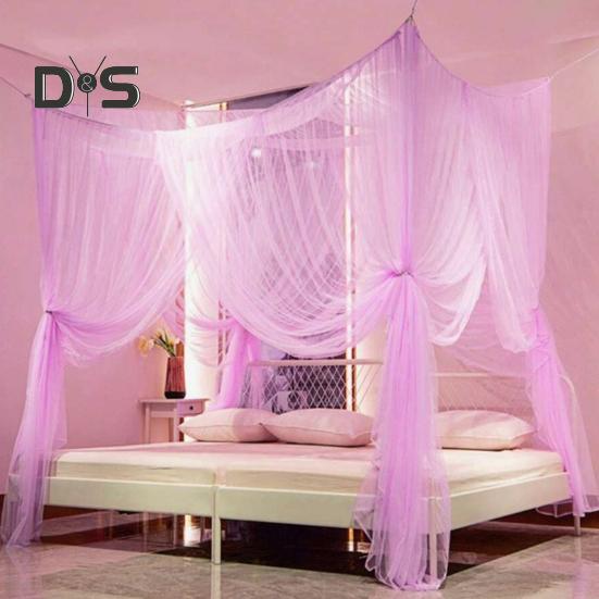 Двуспальная кровать москитная сетка мелкий сетчатый балдахин дышащий 4 угловой летний занавес для кровати для внутреннего и наружного использования в семейном общежитии