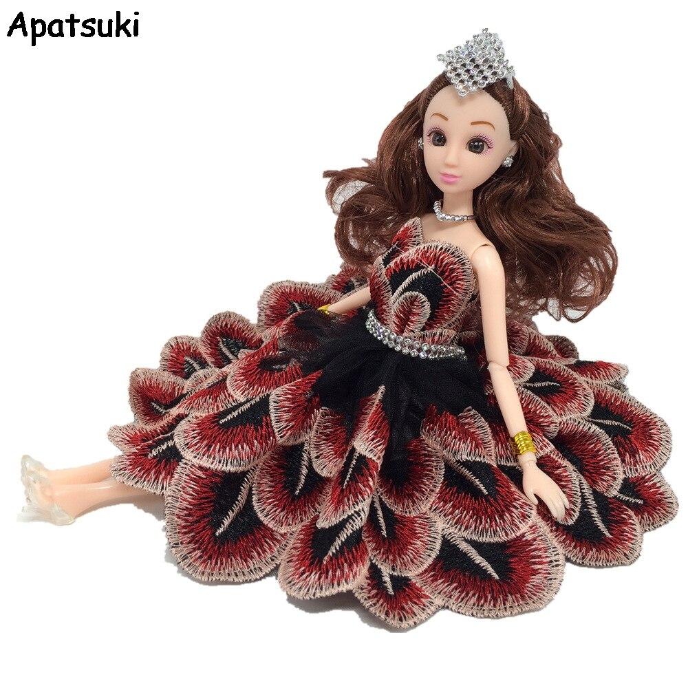 Танцевальный костюм с кристаллами и перьями павлина, модная одежда для куклы Барби, кружевные платья 1/6, вечернее платье для 1/6 куклы BJD, игрушка