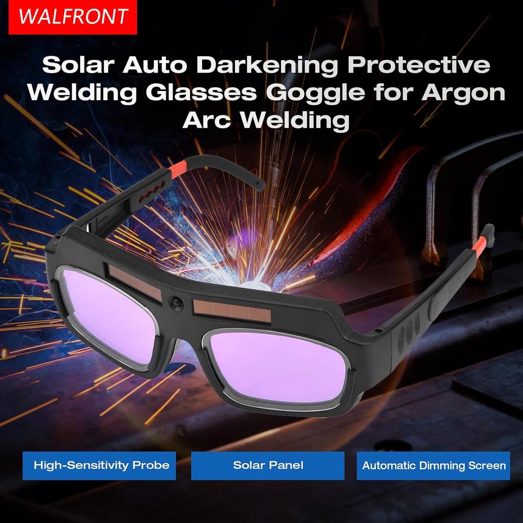Welding Goggles Solar Auto Darkening, Argon Arc Automatic Dimming Welding Glasses with High Sensitivity Probe, Anti-Fog Anti-Glare Eye Protection