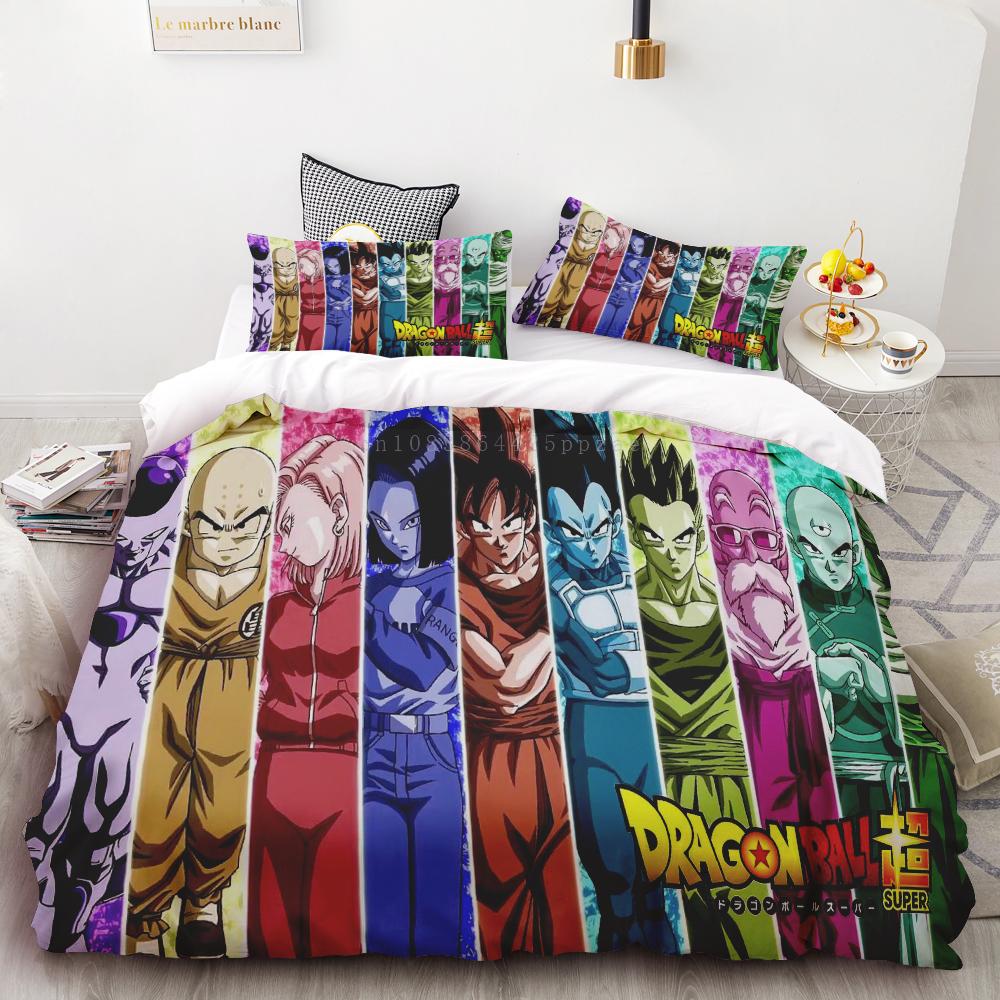 Duvet Cover New Dragon Ball Quilt Cover Set Super Saiyan Bedding Set Anime Cartoon Bed Bedroom Home Children Kids Boys Gifts