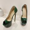 Liyke  New Green Snake Print Leather Platform Pumps Women Sexy Slingback Peep Toe Extreme High Heels Strip Pole Dance Shoes