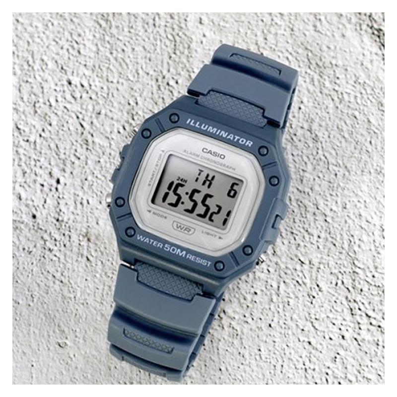 Casio Серия DIGITAL - Квадратный Модный Тренд Спортивные Кварцевые Часы Ремешок из Смолы Японские и Корейские Часы Мужские Часы Серый Циферблат W-218HC-2AV