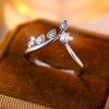 Sparkling White Zircon Tree Leaves Wedding Engagement Ring for Women Girls Minimalist Silver Color Party Rings Jewelry