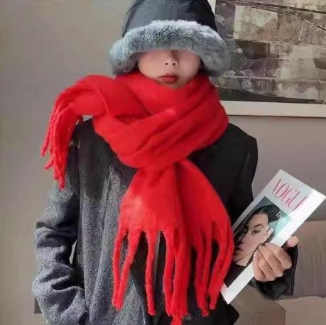 Scarf women's winter high-end sense, colored fluffy fringed large shawl, warm and versatile atmosphere, striped scarf