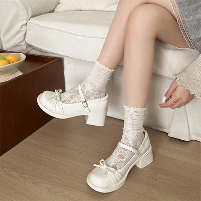 Белые французские ретро туфли-лодочки на толстом высоком каблуке, женские, новые летние 2025 года, с бантом, туфли Мэри Джейн для ношения с юбкой