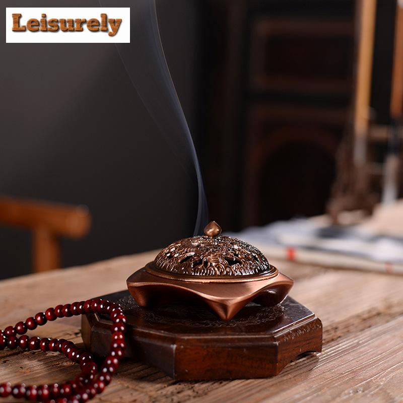 Dragon Phoenix Alloy Plate Incense Stove Indoor Office Buddha Offering Furnace Zen Censer Burner Holder Teatable Accessories