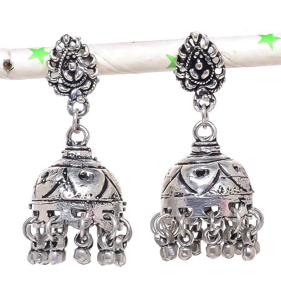 Серьги из серебра с натуральным индийским драгоценным камнем Jhumki Trial Bali 1,77 дюйма F3A92