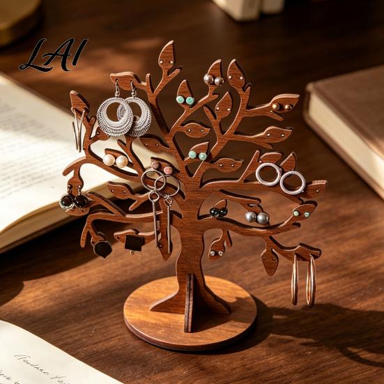 Decorative Jewelry Stand Earring Holder Tree Rustic Wooden Display Stand Tree for Dressing Table Shape Organizer Necklaces Earrings Vanity Storage