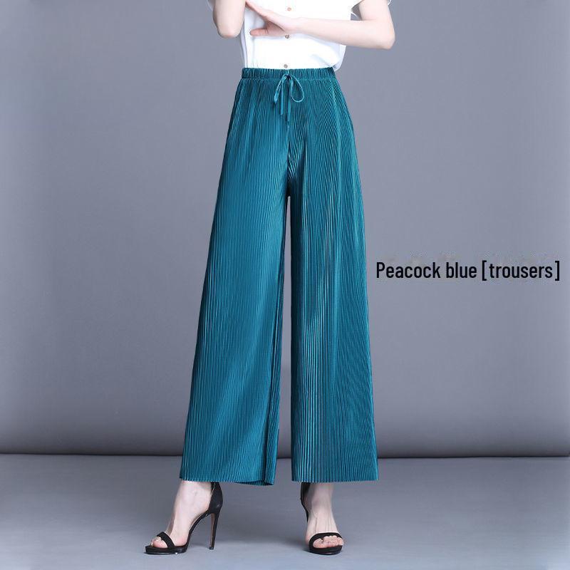 Order A Size Up Women's High-Waist Pleated Wide-Leg 9-Point Casual Trousers