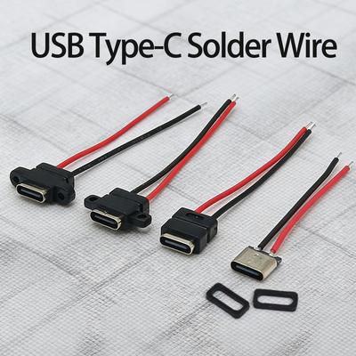 1-10 шт. Тип C, 2-контактный, водонепроницаемый, гнездо USB C, порт с отверстием для винта, интерфейс для быстрой зарядки, USB-разъем с кабелем