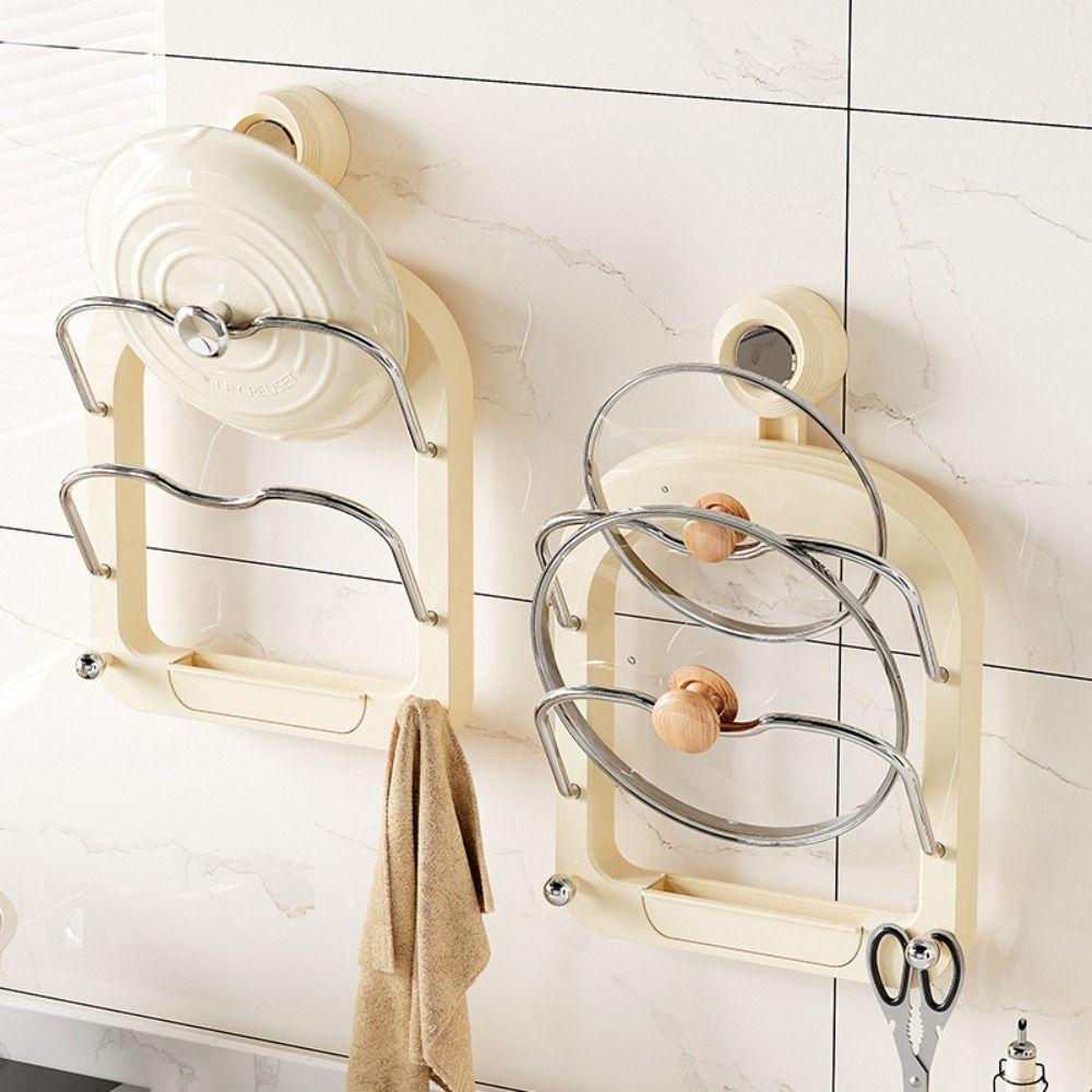 Настенный держатель для крышки кастрюли, держатель для разделочной доски без проколов, держатель для хранения крышек для кастрюль в кремовом стиле