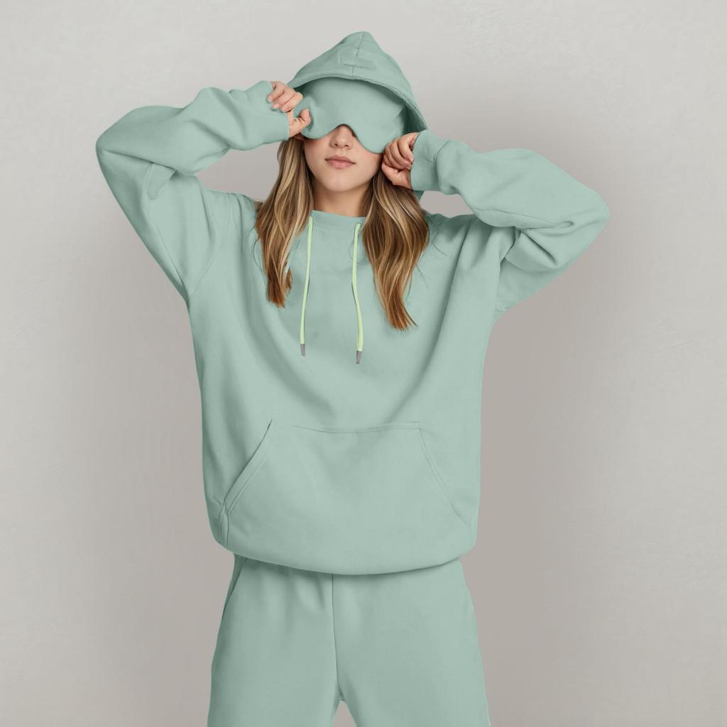 Унисекс толстовка с капюшоном и встроенной маской для глаз, повседневный пуловер с длинным рукавом, спортивная толстовка однотонного цвета, толстовка свободного кроя