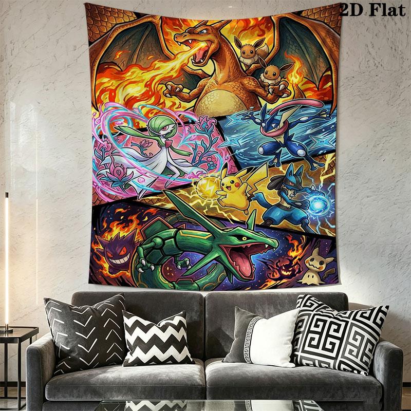 Pokémon Level Grow Wall Hanging Printed Fabric Blanket Decorative Tapestries for Bedroom Living Room Home Decor