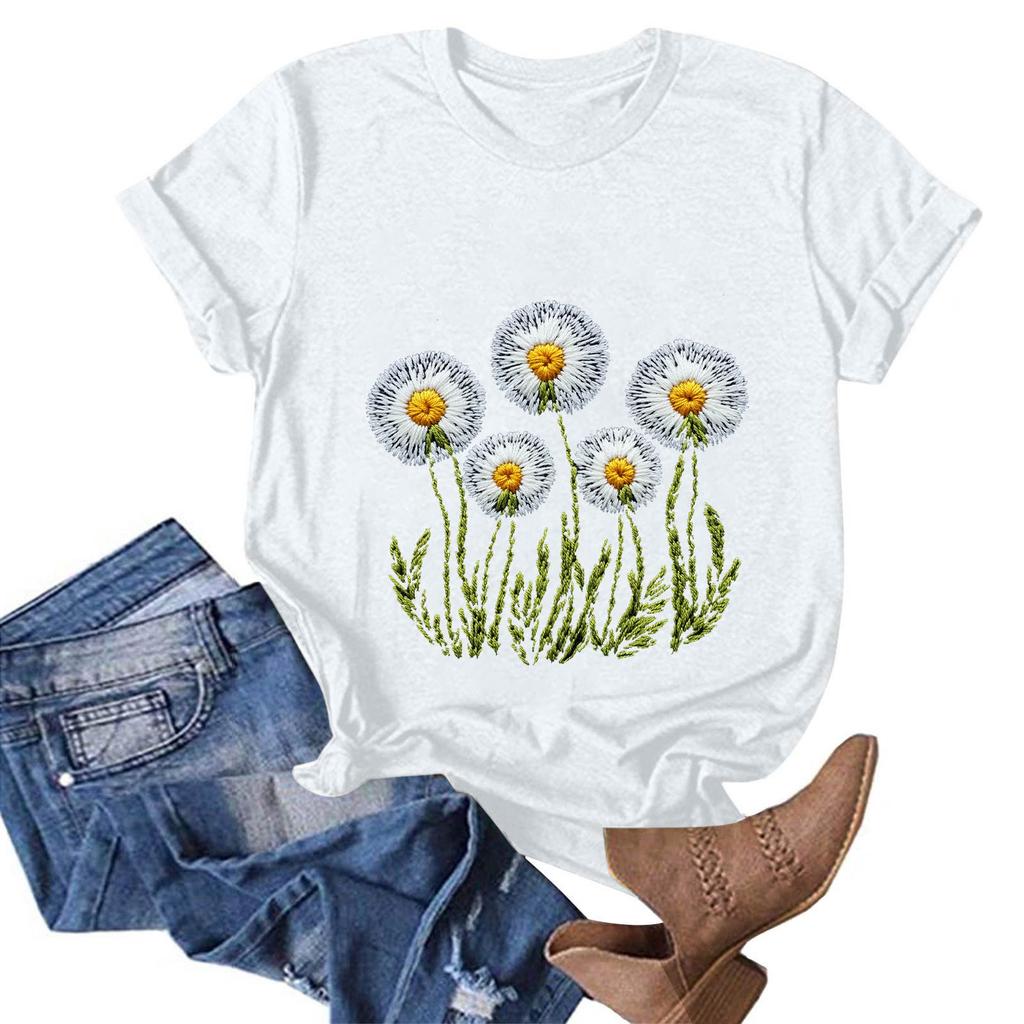 Женская модная повседневная футболка с круглым вырезом и принтом, пуловер с короткими рукавами, топ