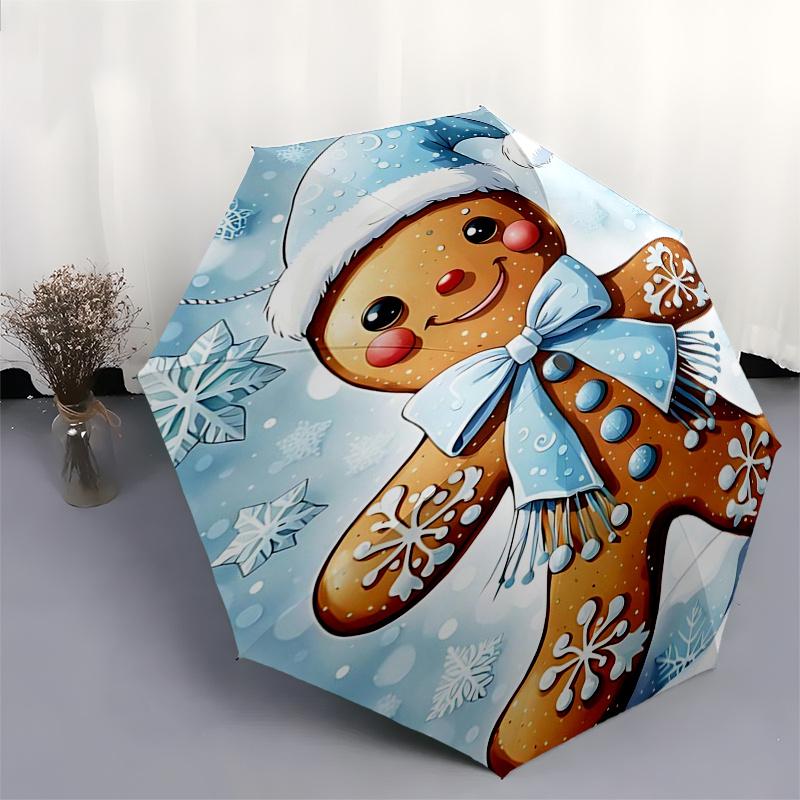 Gingerbread Man Themed Travel Umbrella-8 Ribs Automatic Opening and Closing, Portable Folding Design, Compact and Stylish Umbrella Suitable