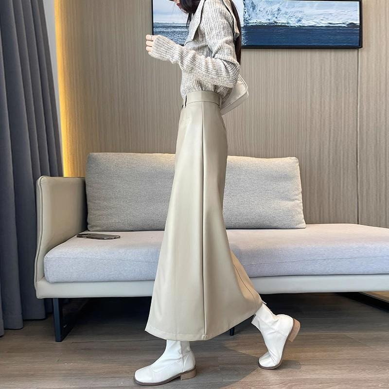 Черные женские юбки из искусственной кожи с высокой талией, элегантные длинные юбки для женщин на осень-зиму