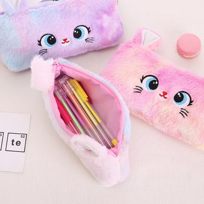 Kawaii мультфильм милый кот плюшевый чехол пенал на молнии пушистый большой емкости сумка для ручек школьные канцелярские принадлежности сумка для хранения