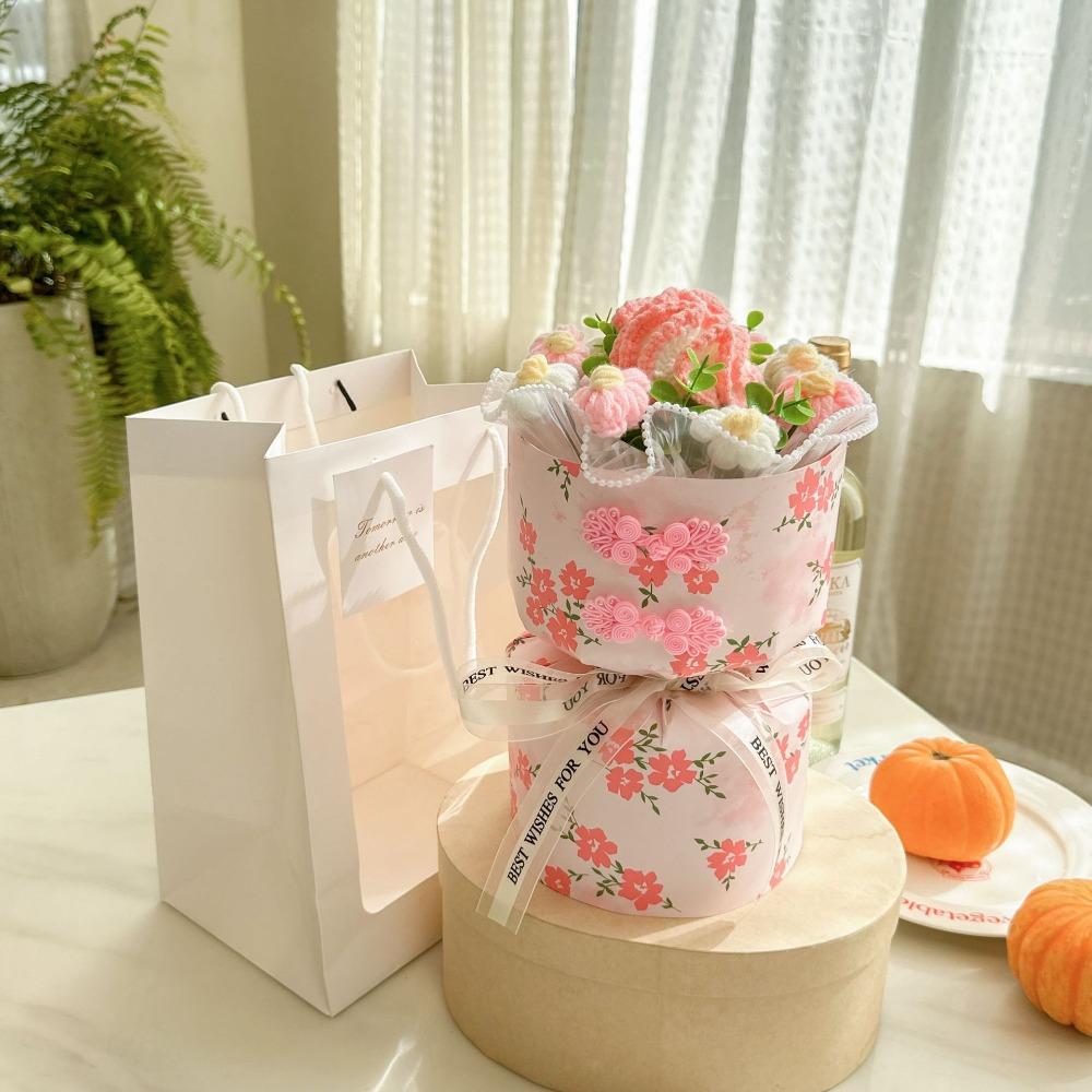 Romantic Carnation Bouquet Gift Finished Fake Flower Knitted Rose Bouquet Valentine's Day Gift