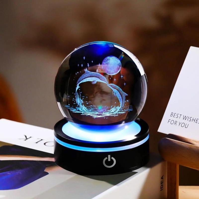 3D Хрустальный шар Дельфин Подарки для женщин Пар Статуэтка Лампа Стеклянные Животные Фигурки Домашний Декор