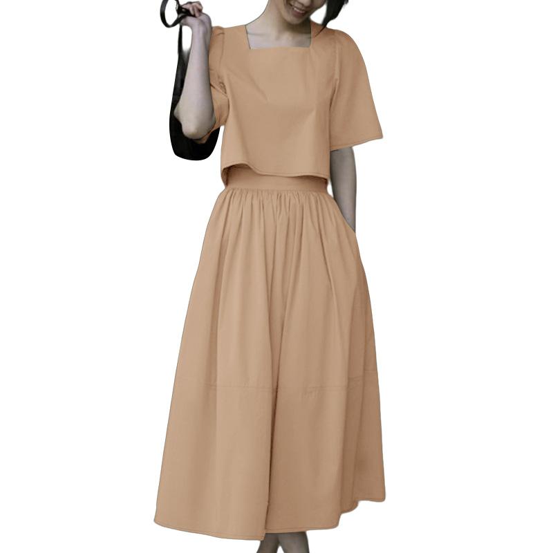 ZANZEA Женский летний костюм из двух частей: блузка с коротким рукавом и широкие брюки