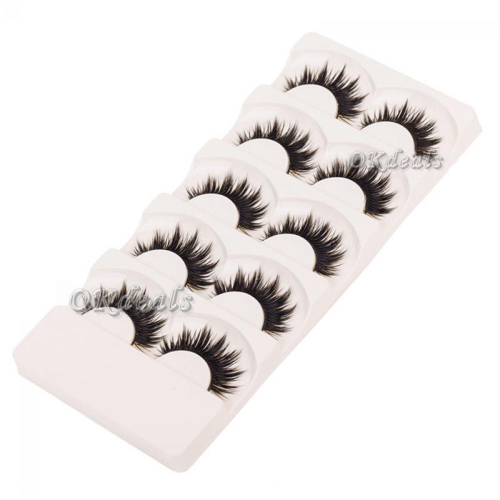 5 Pairs Makeup Soft Cross Natural Black Eye Lashes Extension False Eyelashes Handmade