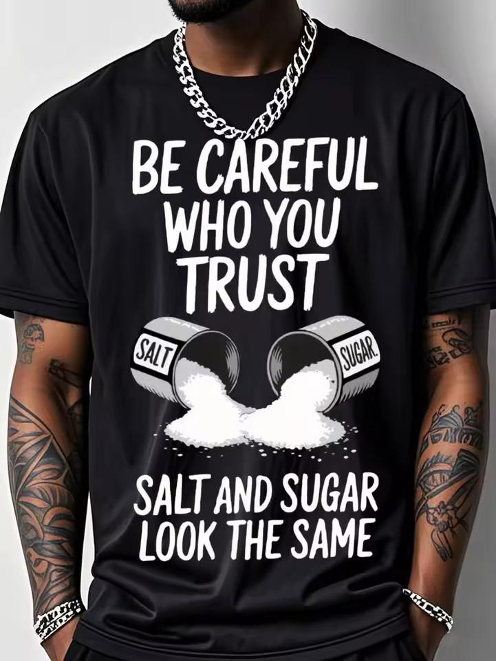 Men's Fun Fitness T shirt With Salt And Sugar Trust Print Loose Fit Breathable Short -Salt Bottle Design Clothing, Suitable For