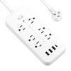 Удлинитель сетевого фильтра, удлинитель с 6 розетками, 3 портами USB и 1 портом USB-C