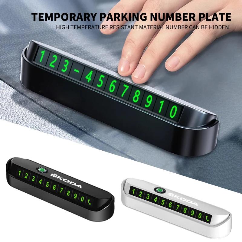 Car Sticker 2025 Hot Car Temporary Parking Card Sticker Phone Number Card Plate For Skoda Octavia Fabia Rapid Yeti Kodiaq Superb