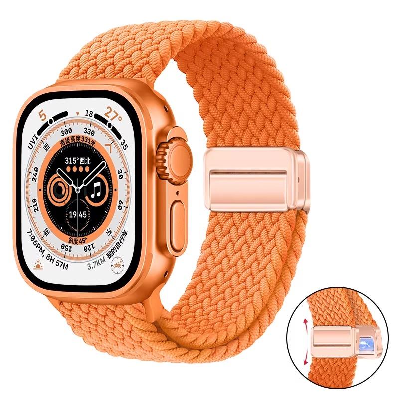 Плетеное нейлоновое петлевое ремешок для Apple Watch Ultra 3 2 49 мм 11 10 46 мм 42 мм 9 8 7 45/41 мм Магнитный ремешок iWatch 6 5 SE 44/40 мм Correa
