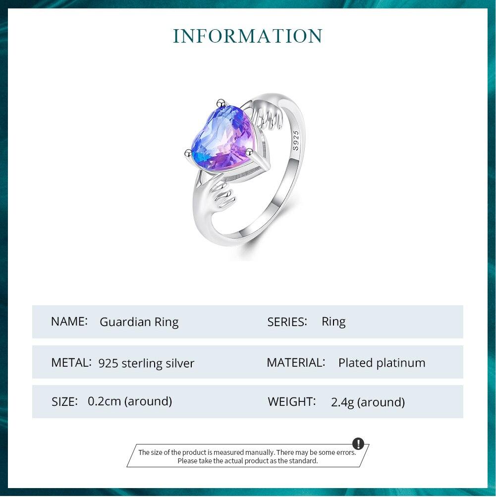 BAMOER стерлингового серебра 925 пробы фиолетовое сердце Guardian руки палец кольцо для женщин подарок на день Святого Валентина романтические изящные ювелирные изделия