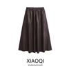 Fashion Style 2024 Autumn New Arrival Women's Easiest for Match Fashion Elegant Poly Urethane Leather Mid Length Long Length Skirt 5308838