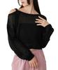 WEGO Mohair Touch Size Black Women's 2-Way One-Shoulder Knit, F,